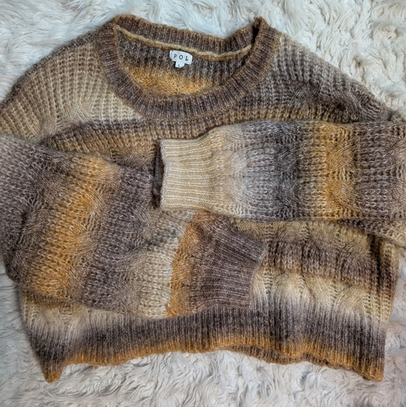 POL Ombre Fuzzy Cropped Sweater Brown Tan Cream oversized Cozy Fall Vibe - Picture 6 of 7
